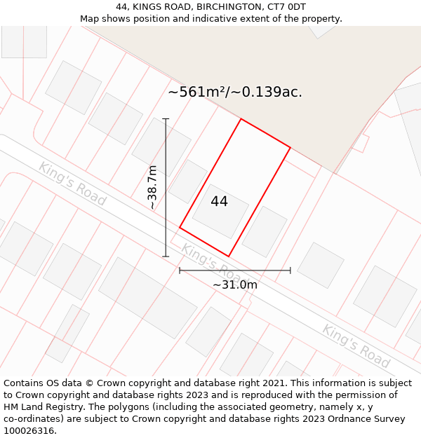 44, KINGS ROAD, BIRCHINGTON, CT7 0DT: Plot and title map