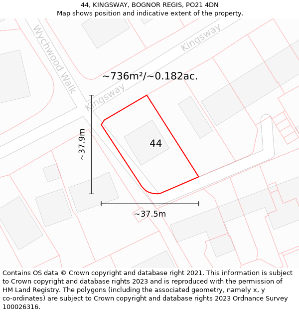 44, KINGSWAY, BOGNOR REGIS, PO21 4DN: Plot and title map