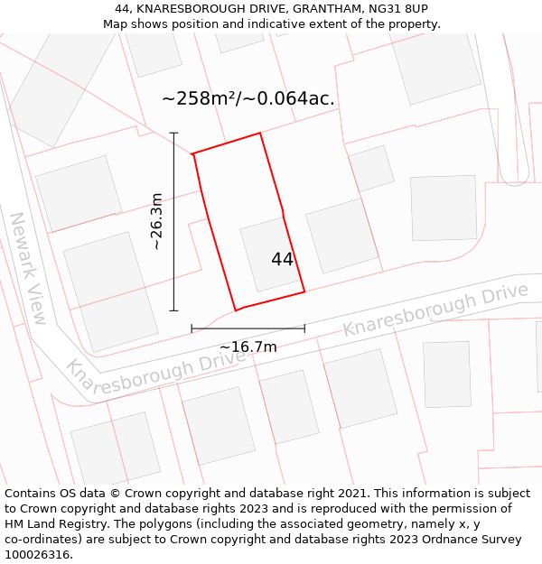 44, KNARESBOROUGH DRIVE, GRANTHAM, NG31 8UP: Plot and title map