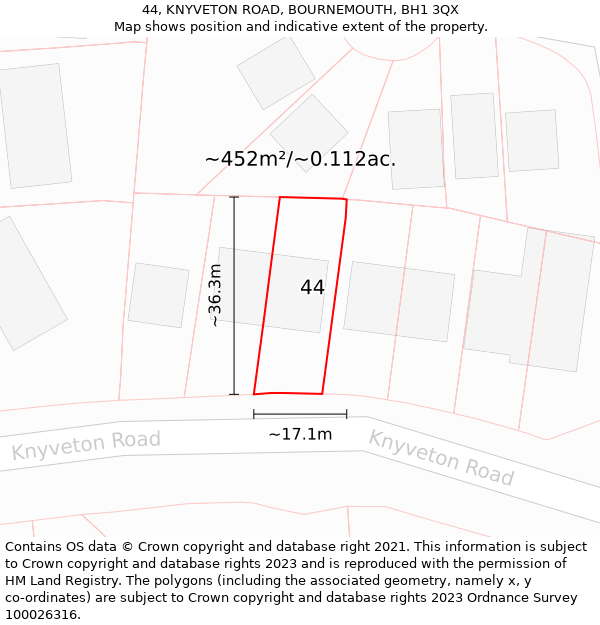 44, KNYVETON ROAD, BOURNEMOUTH, BH1 3QX: Plot and title map