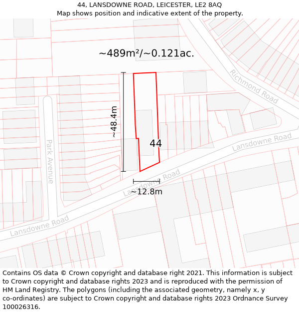 44, LANSDOWNE ROAD, LEICESTER, LE2 8AQ: Plot and title map