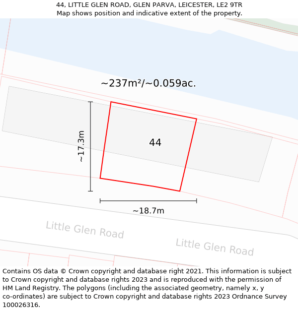 44, LITTLE GLEN ROAD, GLEN PARVA, LEICESTER, LE2 9TR: Plot and title map