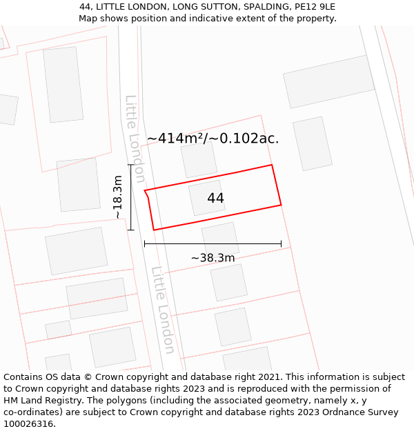 44, LITTLE LONDON, LONG SUTTON, SPALDING, PE12 9LE: Plot and title map