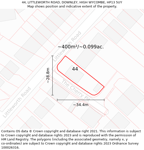 44, LITTLEWORTH ROAD, DOWNLEY, HIGH WYCOMBE, HP13 5UY: Plot and title map