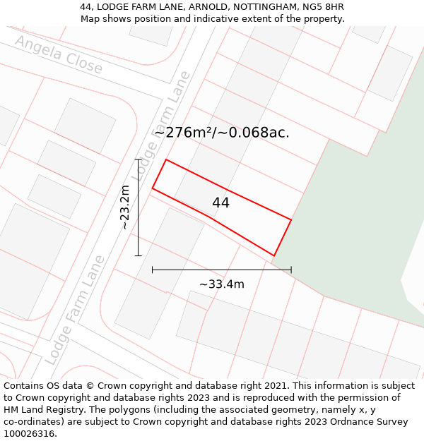 44, LODGE FARM LANE, ARNOLD, NOTTINGHAM, NG5 8HR: Plot and title map