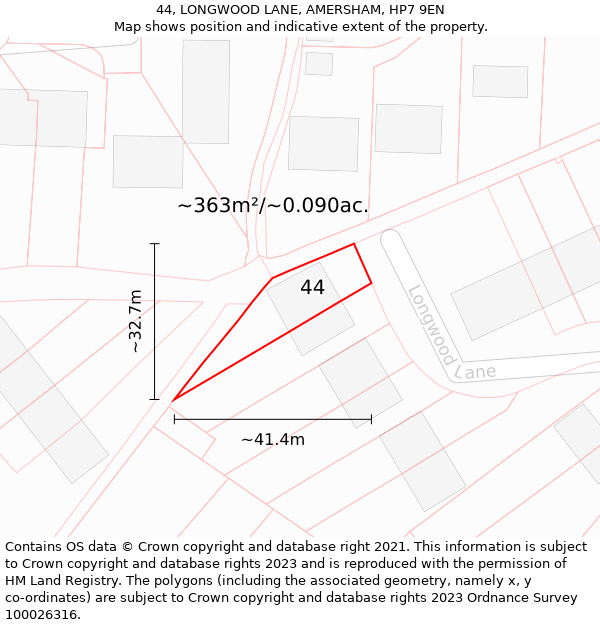 44, LONGWOOD LANE, AMERSHAM, HP7 9EN: Plot and title map