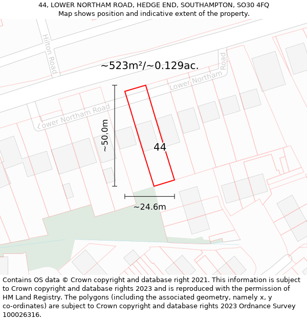 44, LOWER NORTHAM ROAD, HEDGE END, SOUTHAMPTON, SO30 4FQ: Plot and title map