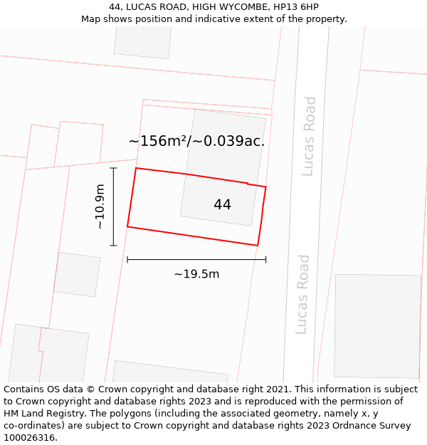 44, LUCAS ROAD, HIGH WYCOMBE, HP13 6HP: Plot and title map
