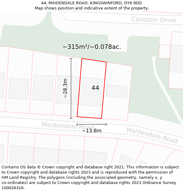 44, MAIDENDALE ROAD, KINGSWINFORD, DY6 9DD: Plot and title map