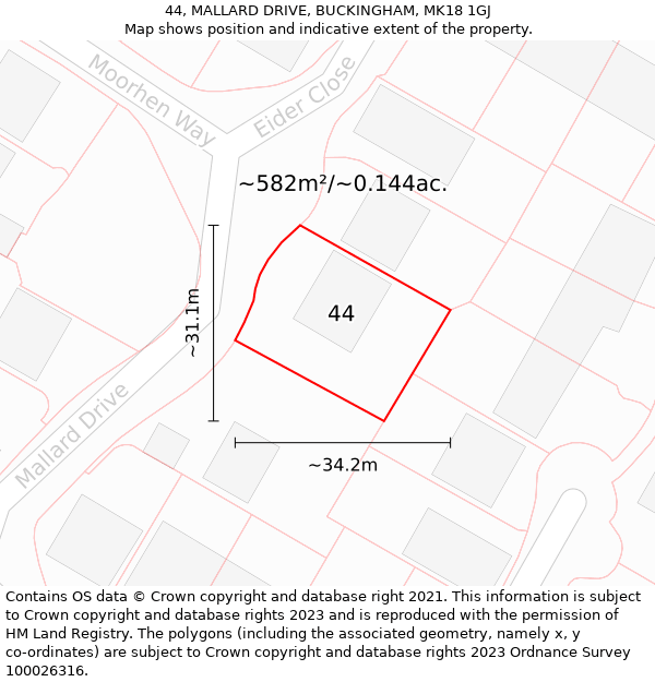 44, MALLARD DRIVE, BUCKINGHAM, MK18 1GJ: Plot and title map