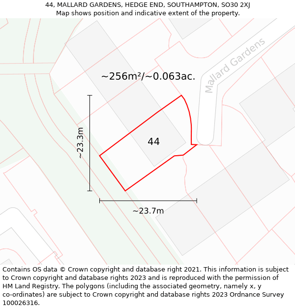 44, MALLARD GARDENS, HEDGE END, SOUTHAMPTON, SO30 2XJ: Plot and title map