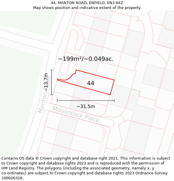 44, MANTON ROAD, ENFIELD, EN3 6XZ: Plot and title map