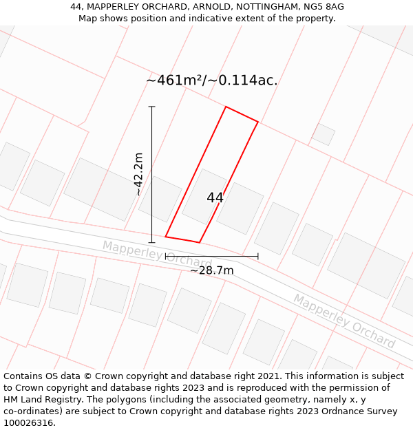 44, MAPPERLEY ORCHARD, ARNOLD, NOTTINGHAM, NG5 8AG: Plot and title map