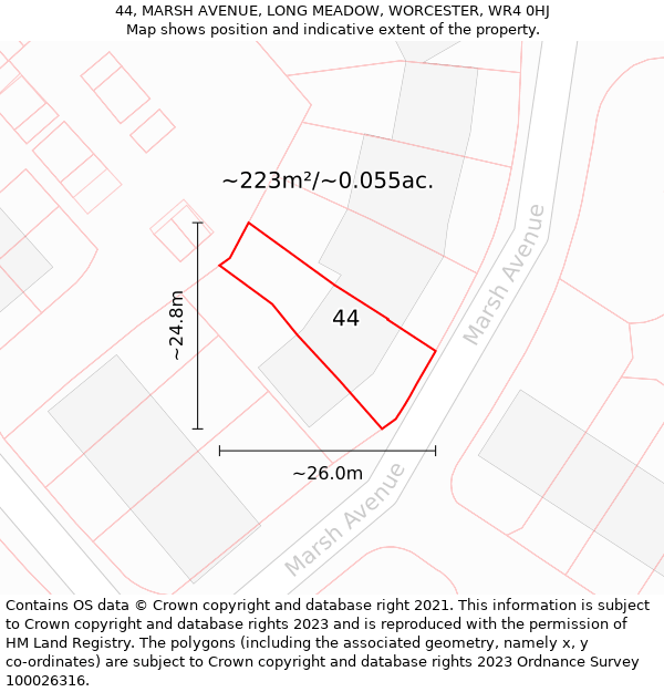 44, MARSH AVENUE, LONG MEADOW, WORCESTER, WR4 0HJ: Plot and title map