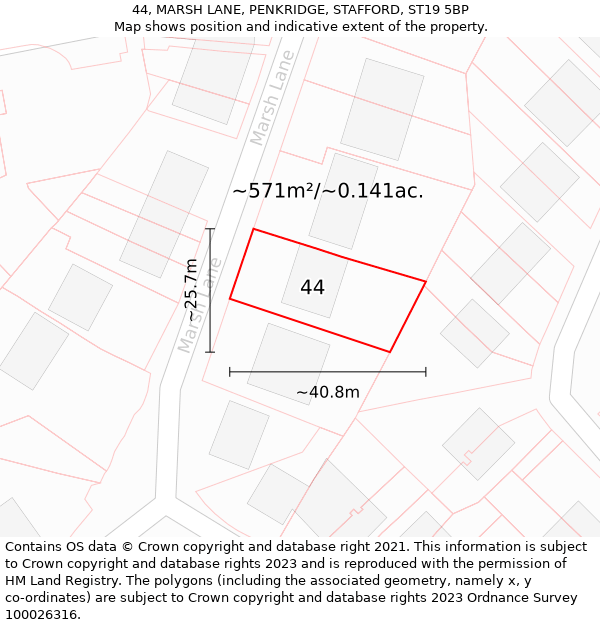 44, MARSH LANE, PENKRIDGE, STAFFORD, ST19 5BP: Plot and title map