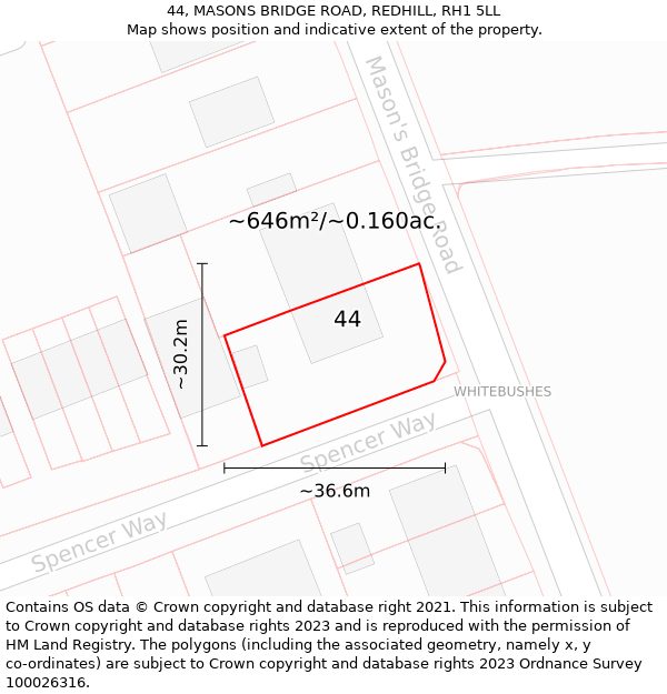 44, MASONS BRIDGE ROAD, REDHILL, RH1 5LL: Plot and title map