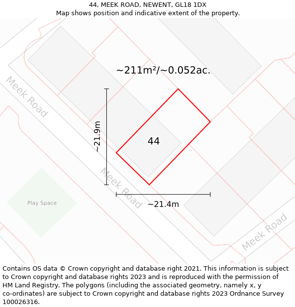 44, MEEK ROAD, NEWENT, GL18 1DX: Plot and title map