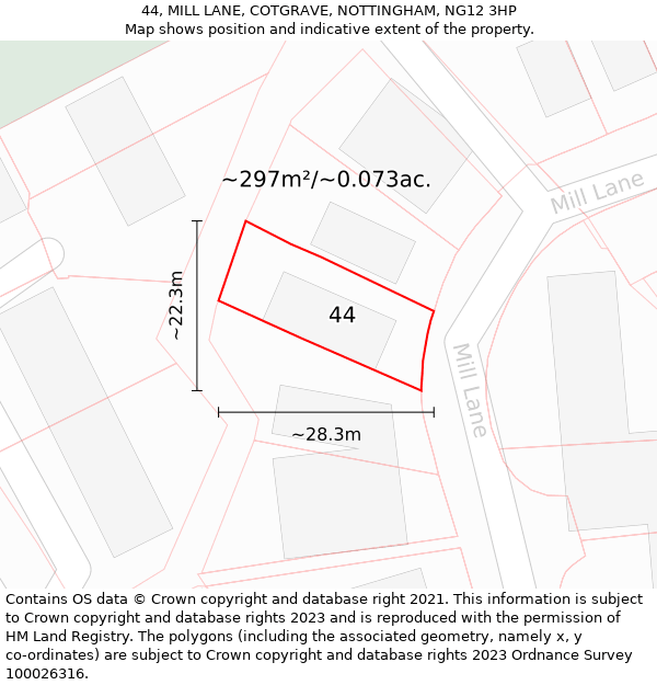 44, MILL LANE, COTGRAVE, NOTTINGHAM, NG12 3HP: Plot and title map