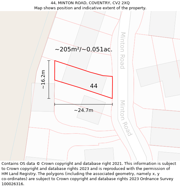 44, MINTON ROAD, COVENTRY, CV2 2XQ: Plot and title map