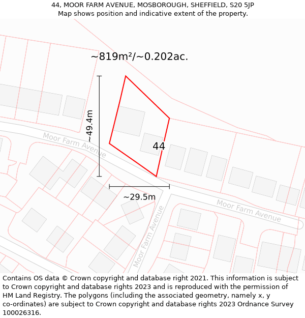 44, MOOR FARM AVENUE, MOSBOROUGH, SHEFFIELD, S20 5JP: Plot and title map