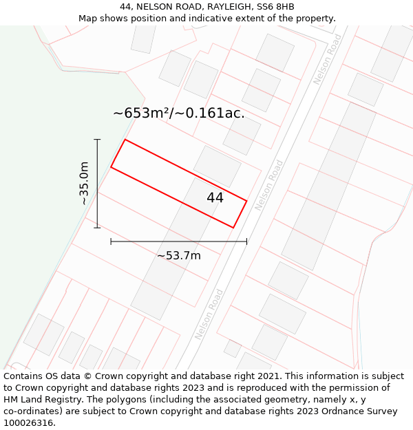 44, NELSON ROAD, RAYLEIGH, SS6 8HB: Plot and title map