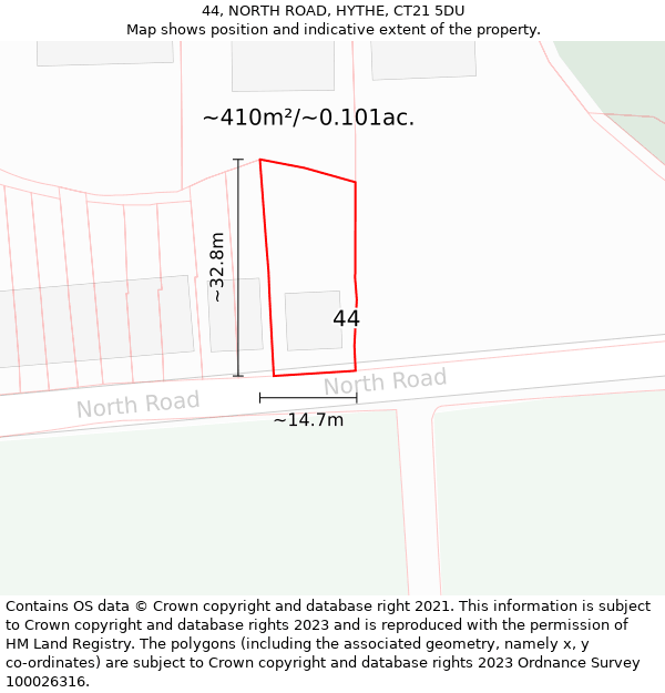 44, NORTH ROAD, HYTHE, CT21 5DU: Plot and title map