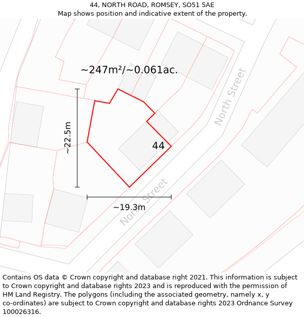 44, NORTH ROAD, ROMSEY, SO51 5AE: Plot and title map