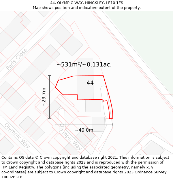 44, OLYMPIC WAY, HINCKLEY, LE10 1ES: Plot and title map