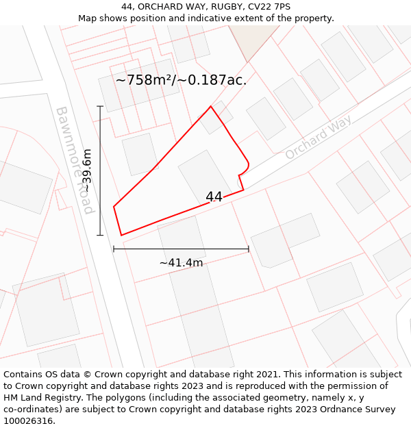 44, ORCHARD WAY, RUGBY, CV22 7PS: Plot and title map