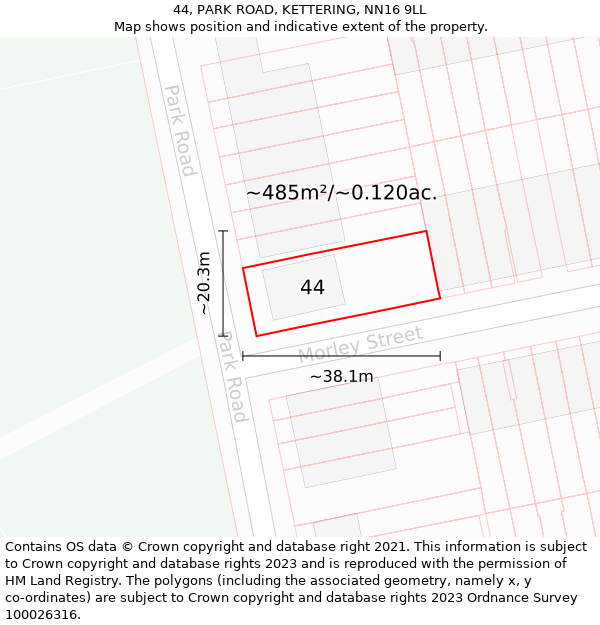 44, PARK ROAD, KETTERING, NN16 9LL: Plot and title map
