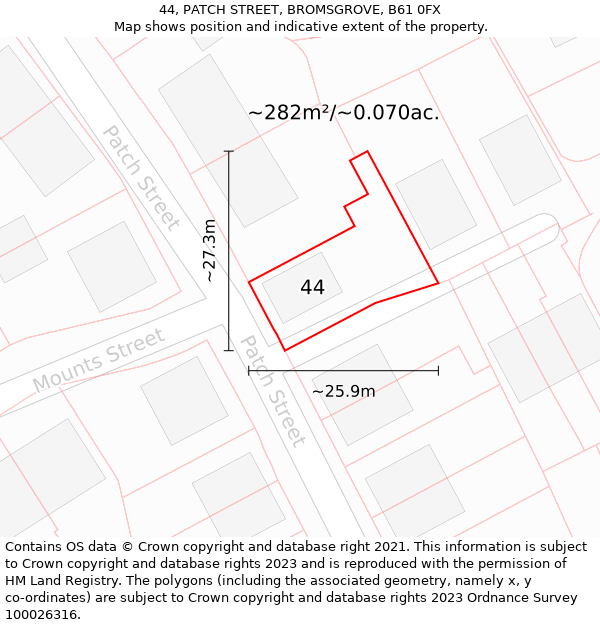 44, PATCH STREET, BROMSGROVE, B61 0FX: Plot and title map