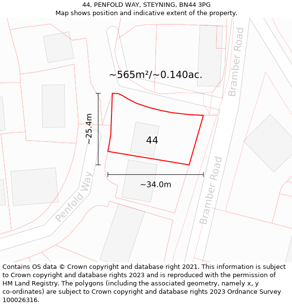 44, PENFOLD WAY, STEYNING, BN44 3PG: Plot and title map