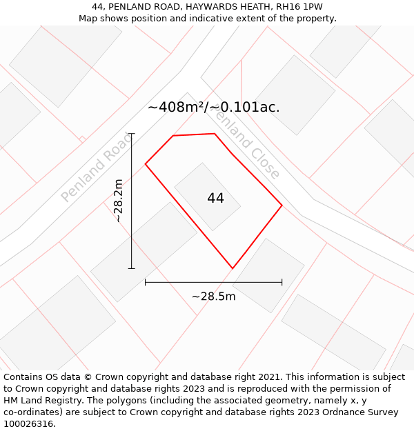 44, PENLAND ROAD, HAYWARDS HEATH, RH16 1PW: Plot and title map