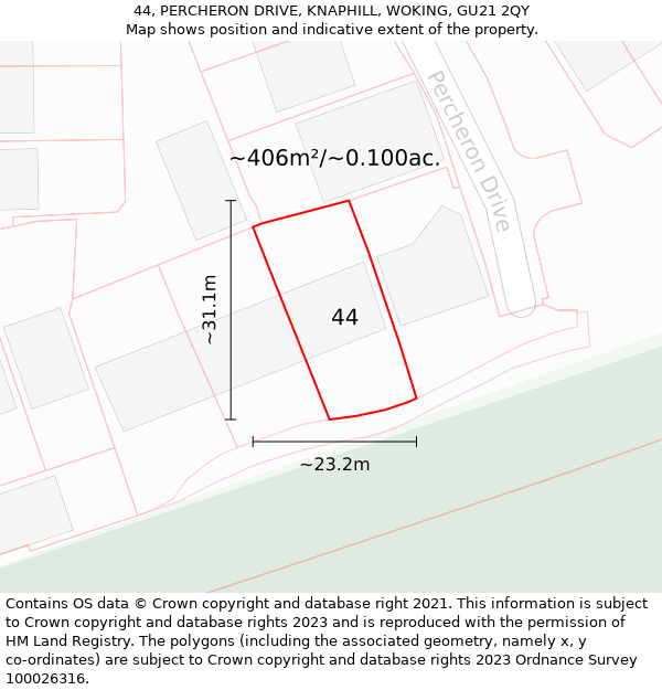 44, PERCHERON DRIVE, KNAPHILL, WOKING, GU21 2QY: Plot and title map