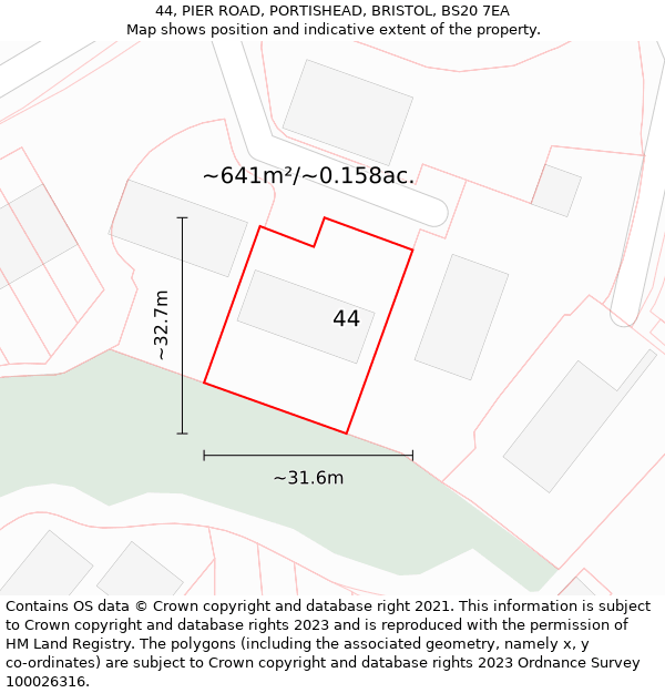 44, PIER ROAD, PORTISHEAD, BRISTOL, BS20 7EA: Plot and title map