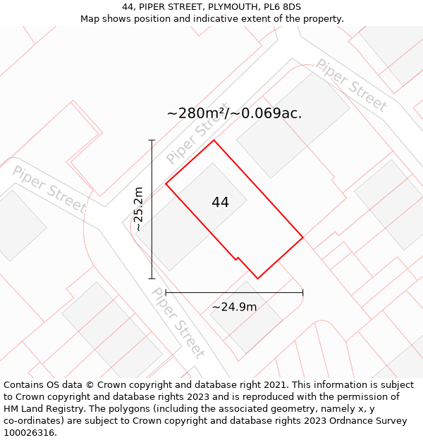 44, PIPER STREET, PLYMOUTH, PL6 8DS: Plot and title map