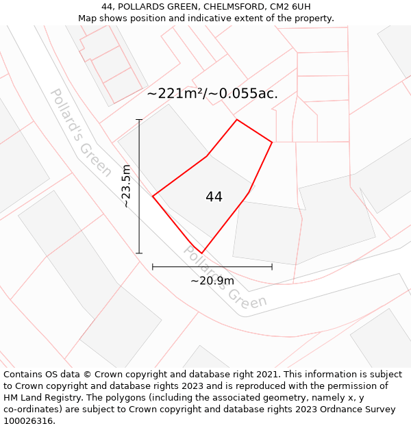 44, POLLARDS GREEN, CHELMSFORD, CM2 6UH: Plot and title map