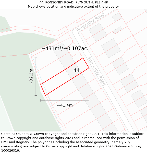 44, PONSONBY ROAD, PLYMOUTH, PL3 4HP: Plot and title map