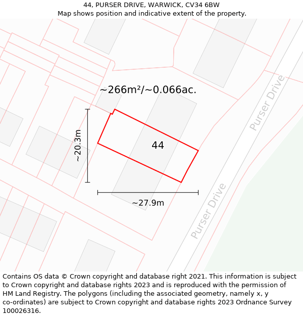 44, PURSER DRIVE, WARWICK, CV34 6BW: Plot and title map