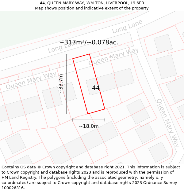 44, QUEEN MARY WAY, WALTON, LIVERPOOL, L9 6ER: Plot and title map
