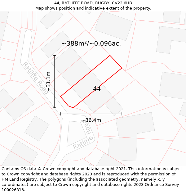 44, RATLIFFE ROAD, RUGBY, CV22 6HB: Plot and title map