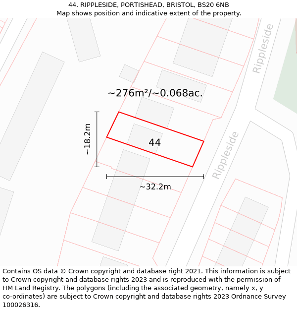 44, RIPPLESIDE, PORTISHEAD, BRISTOL, BS20 6NB: Plot and title map