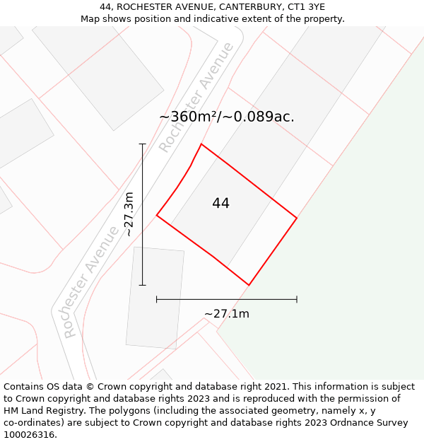 44, ROCHESTER AVENUE, CANTERBURY, CT1 3YE: Plot and title map