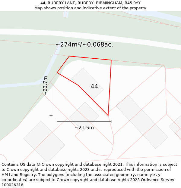 44, RUBERY LANE, RUBERY, BIRMINGHAM, B45 9AY: Plot and title map