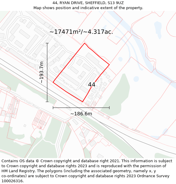 44, RYAN DRIVE, SHEFFIELD, S13 9UZ: Plot and title map