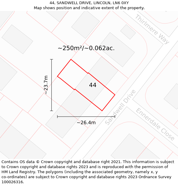 44, SANDWELL DRIVE, LINCOLN, LN6 0XY: Plot and title map