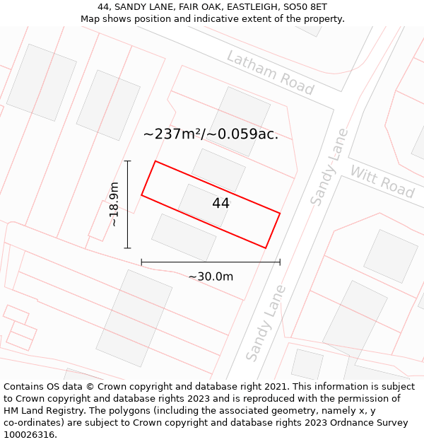 44, SANDY LANE, FAIR OAK, EASTLEIGH, SO50 8ET: Plot and title map