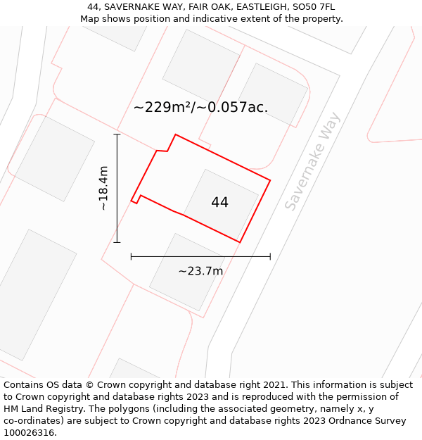 44, SAVERNAKE WAY, FAIR OAK, EASTLEIGH, SO50 7FL: Plot and title map