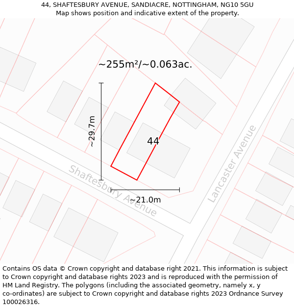 44, SHAFTESBURY AVENUE, SANDIACRE, NOTTINGHAM, NG10 5GU: Plot and title map