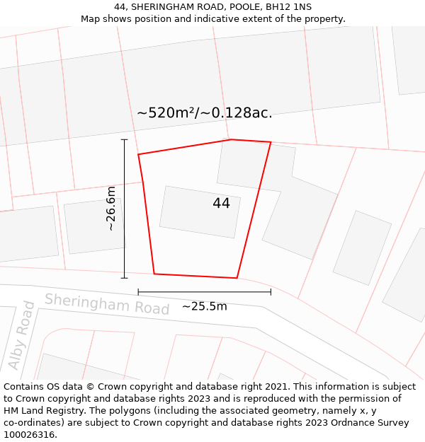 44, SHERINGHAM ROAD, POOLE, BH12 1NS: Plot and title map